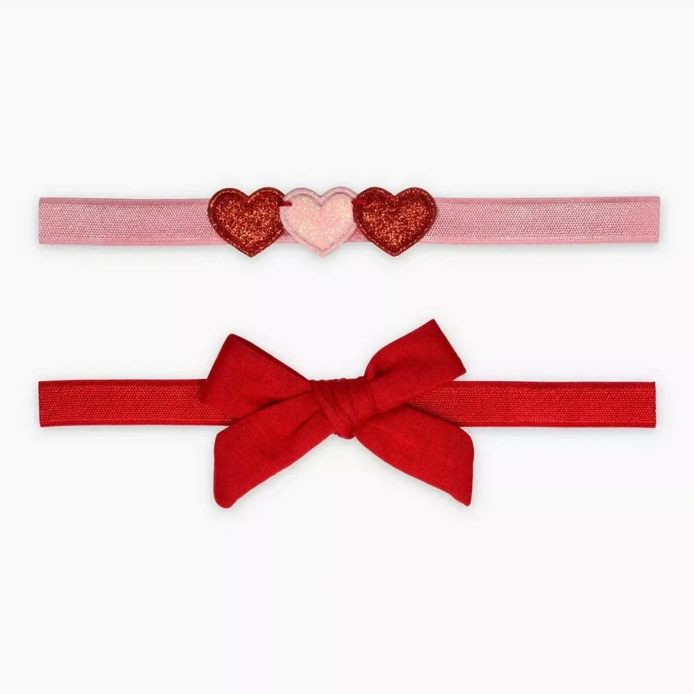 NEW! Carter's Baby Valentine Headwraps 2 Pack Red Bow Pink Hearts Newborn